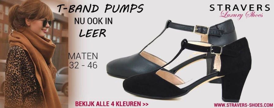 Stravers Grote Maten Schoenen Stravers Zwarte T-band Pumps Damesschoenen Grote Maten