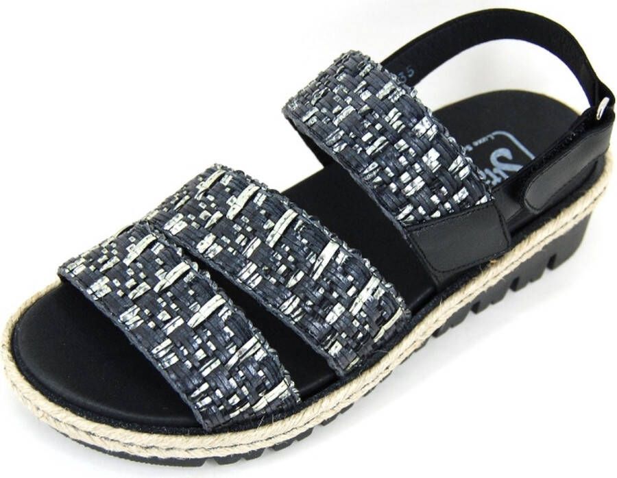 Stravers Kleine Maten Schoenen Stravers Comfortabele Raffia Look Sandalen Uitneembaar Voetbed Kleine Maten Zwarte Leren Sandalen