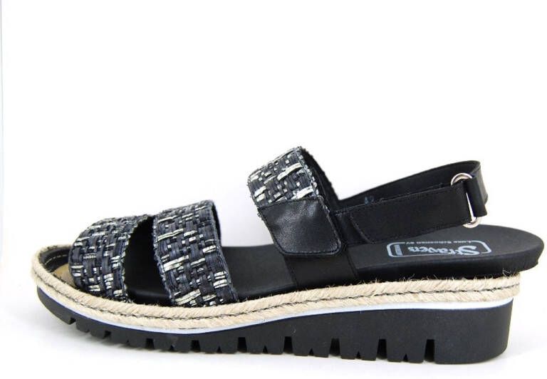 Stravers Kleine Maten Schoenen Stravers Comfortabele Raffia Look Sandalen Uitneembaar Voetbed Kleine Maten Zwarte Leren Sandalen