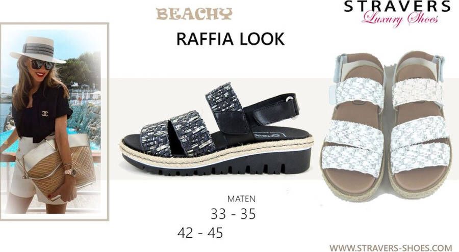 Stravers Kleine Maten Schoenen Stravers Comfortabele Raffia Look Sandalen Uitneembaar Voetbed Kleine Maten Zwarte Leren Sandalen