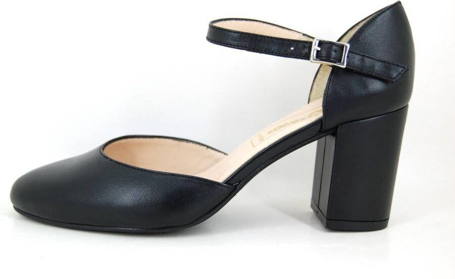 Stravers Kleine Maten Schoenen Stravers Zwarte Leren Pumps met Bandje Blokhak Kleine Maten Hakken