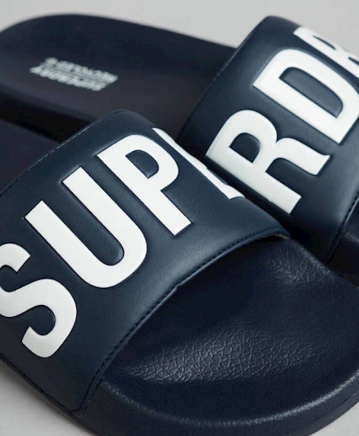 Superdry Code Core Vegan Pool Slide Heren Slippers Donkerblauw Wit