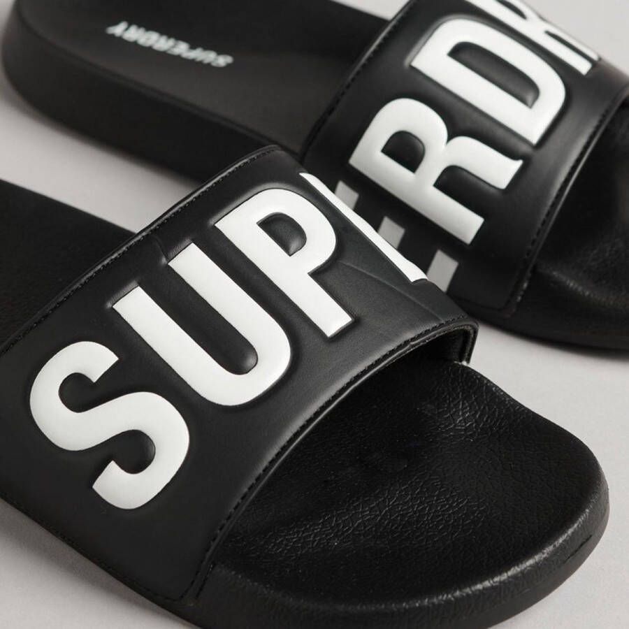 Superdry Code Core Vegan Pool Slide Heren Slippers Zwart Wit