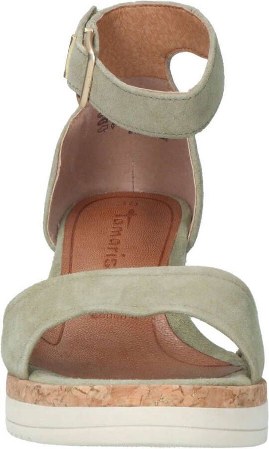 Tamaris Sandalen met sleehak groen Leer Dames