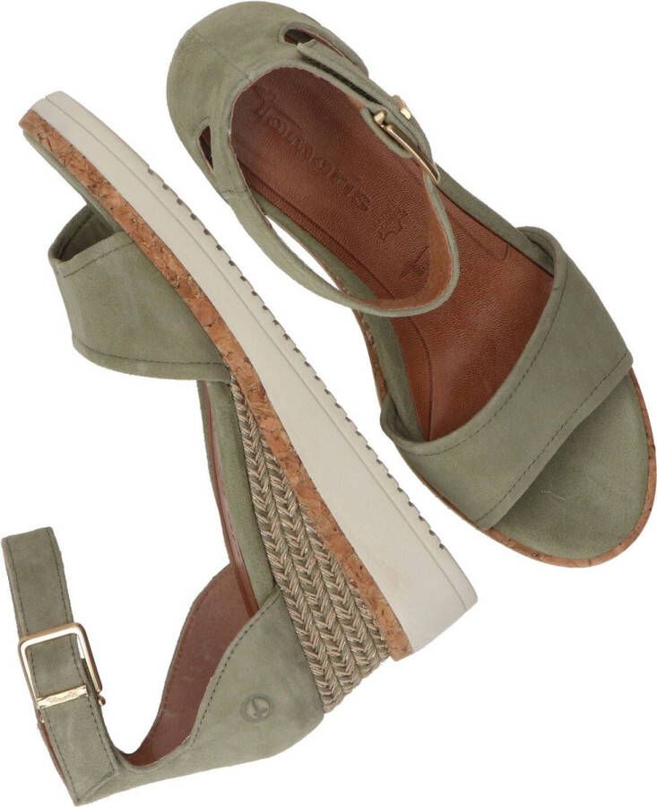 Tamaris Sandalen met sleehak groen Leer Dames