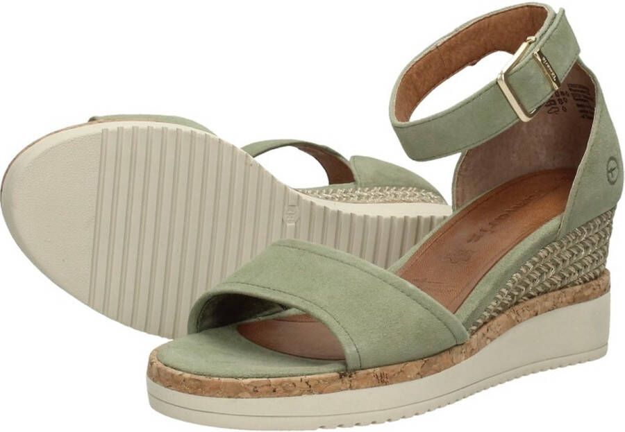 Tamaris Sandalen met sleehak groen Leer Dames