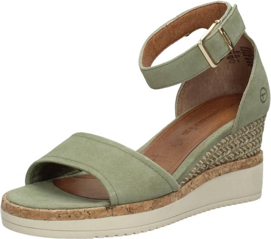 Tamaris Sandalen met sleehak groen Leer Dames