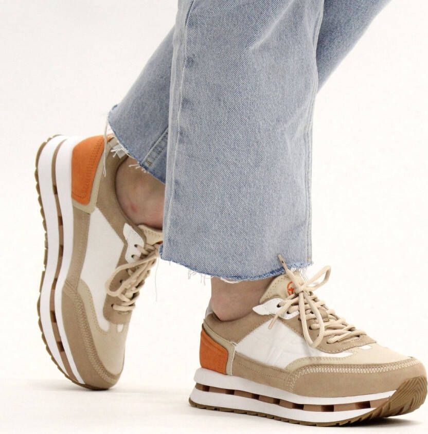 Tamaris Trendy Bruine Sneakers met Witte en Oranje Accenten Beige Dames - Foto 9