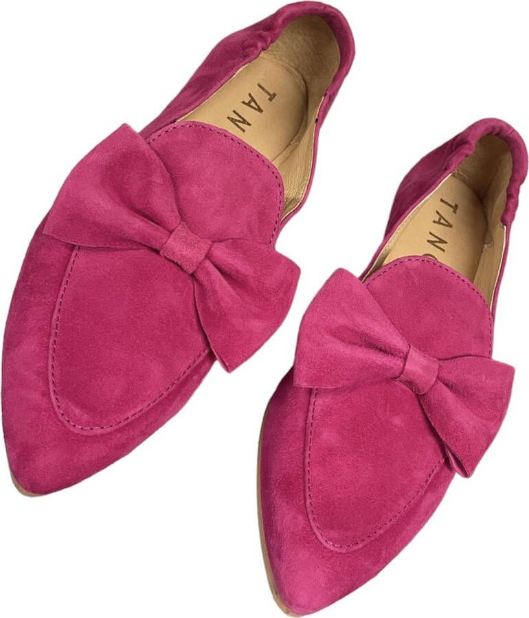 Tango Shoes Tango Nicolette 9C Pink Kid Suede Loafer Instappers roze strik schoenen Loafers Dames schoenen