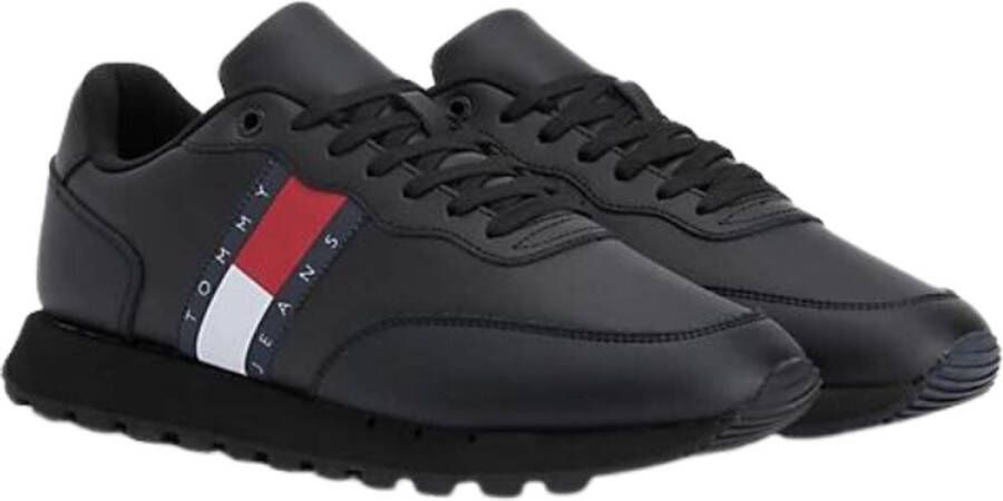 Tommy Hilfiger Leather Runner TJM Essentials Heren Sneakers Zwart