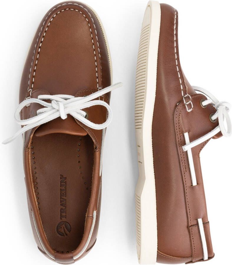 Travelin ' Exmouth Dames Leren Moccasins met veter Bootschoenen Instappers Cognac Bruin Leer