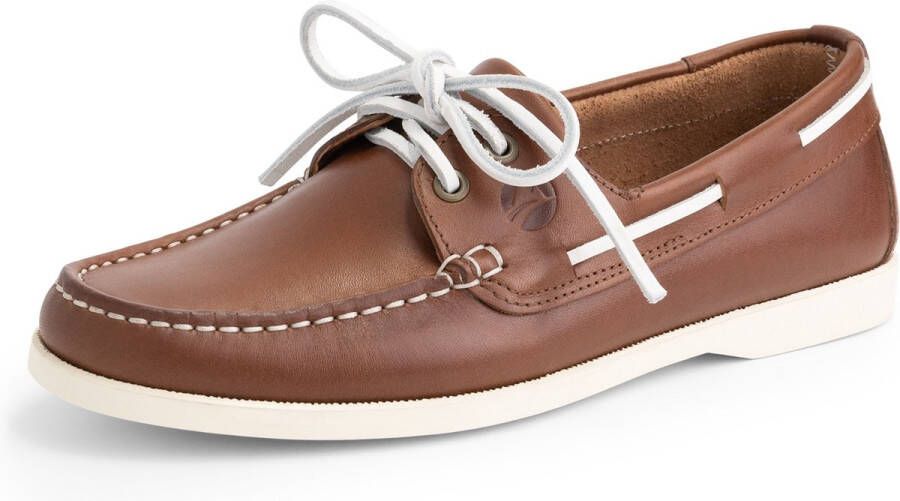 Travelin ' Exmouth Dames Leren Moccasins met veter Bootschoenen Instappers Cognac Bruin Leer