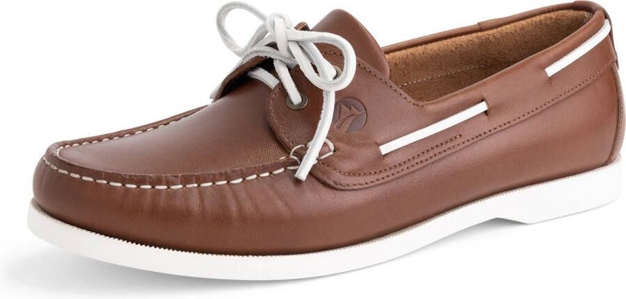 Travelin ' Exmouth Heren Leren Moccasins met veter Bootschoenen Instappers Cognac Bruin Leer - Foto 5