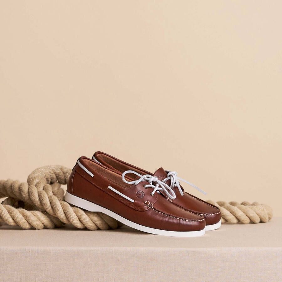 Travelin ' Exmouth Heren Leren Moccasins met veter Bootschoenen Instappers Cognac Bruin Leer - Foto 9