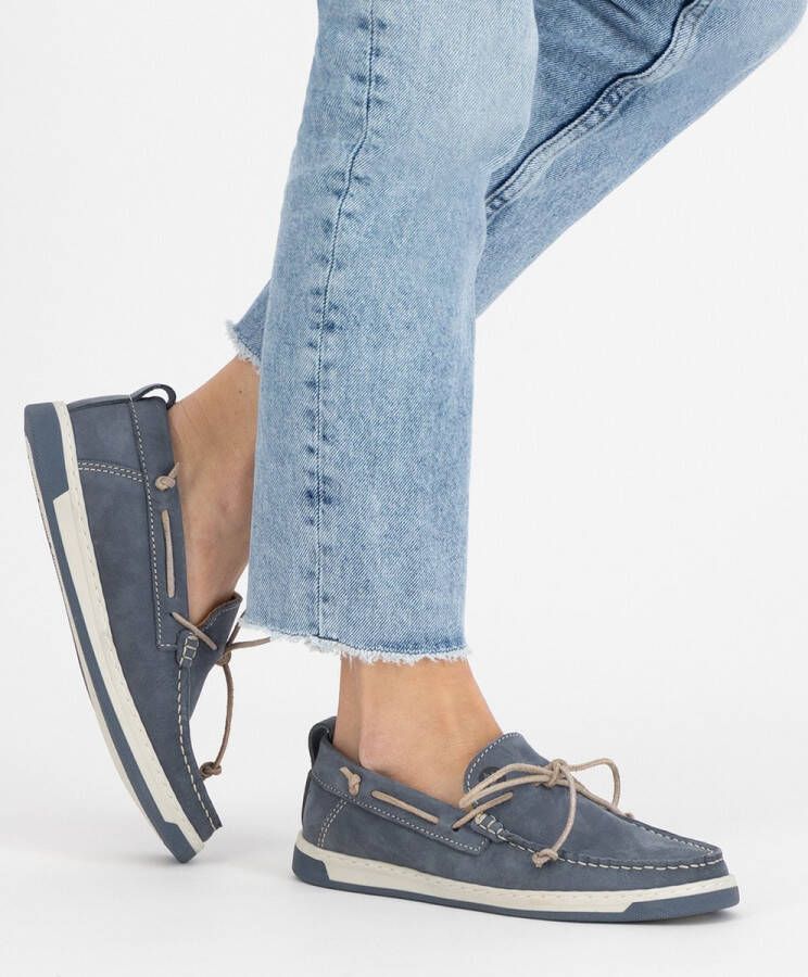 Travelin ' Falmouth Dames Leren Moccasins met veter Bootschoenen Instappers Blauw Leer