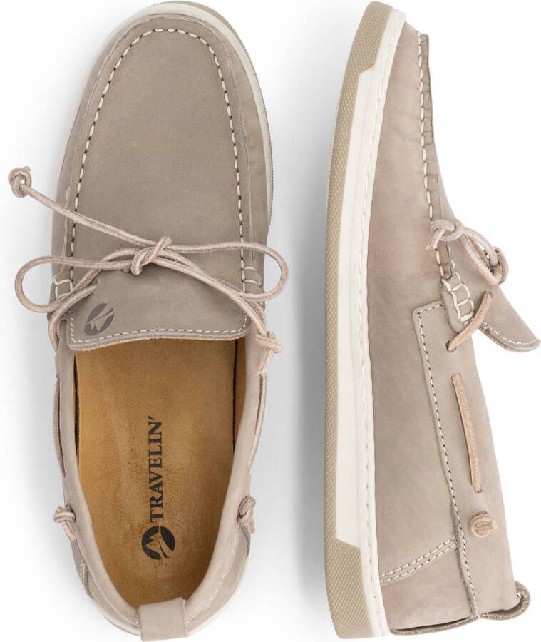 Travelin ' Falmouth Dames Leren Moccasins met veter Bootschoenen Instappers Grijs Leer