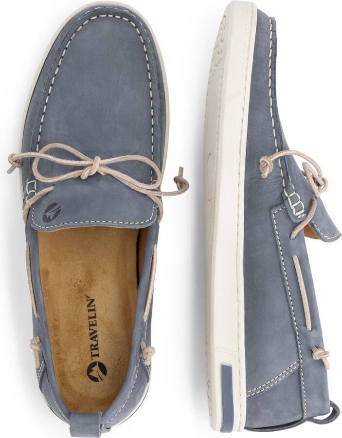 Travelin ' Falmouth Heren Leren Moccasins met veter Bootschoenen Instappers Blauw Leer - Foto 7