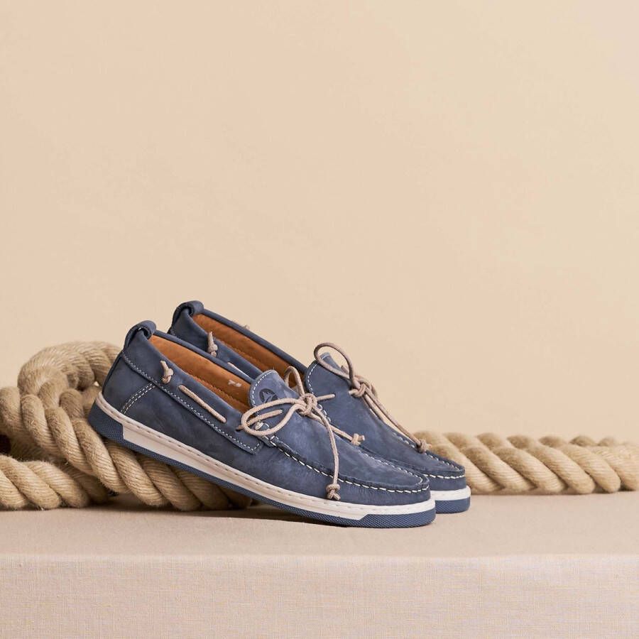 Travelin ' Falmouth Heren Leren Moccasins met veter Bootschoenen Instappers Blauw Leer - Foto 9