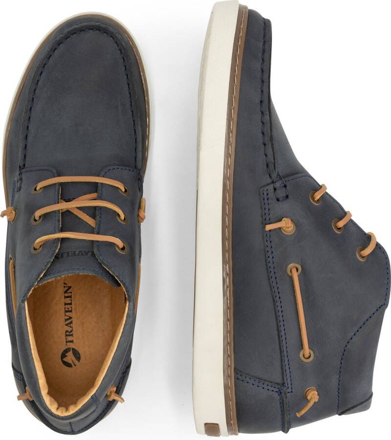 Travelin ' Helford hoge zomerschoenen heren leren Mocassins hoog Veterschoenen mannen Donkerblauw leer