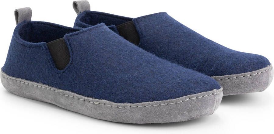 Travelin ' In-Home Dames Sloffen Wollen Pantoffels Instappers met suède zool Navy Blauw