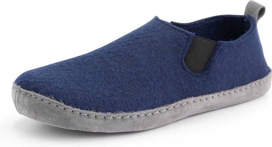 Travelin ' In-Home Dames Sloffen Wollen Pantoffels Instappers met suède zool Navy Blauw