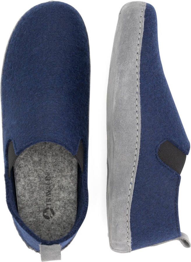 Travelin ' In-Home Heren Sloffen Wollen Pantoffels Instappers met suède zool Marine Blauw