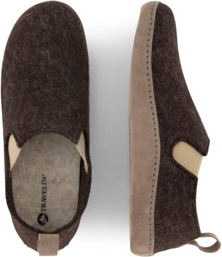 Travelin ' In-Home Heren Sloffen Wollen Pantoffels Suede zool Bruin