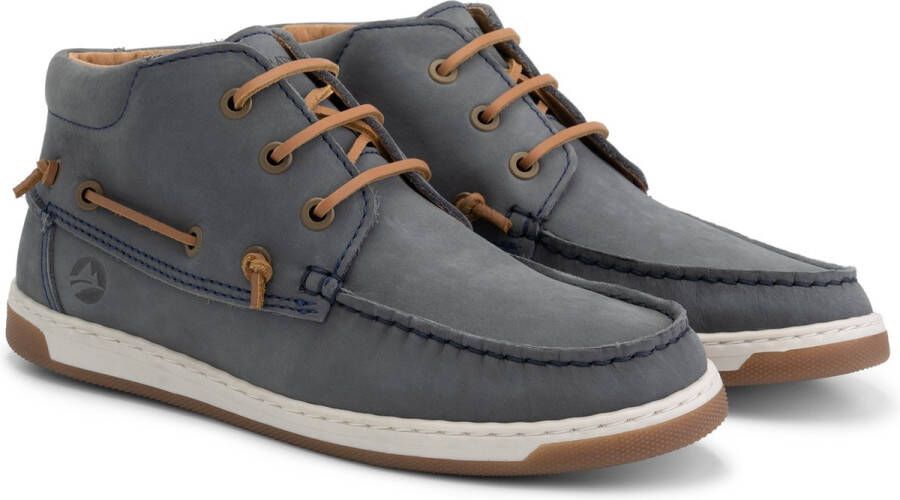 Travelin ' Maenporth hoge zomerschoenen dames leren Mocassins hoog Veterschoenen vrouwen blauw leer