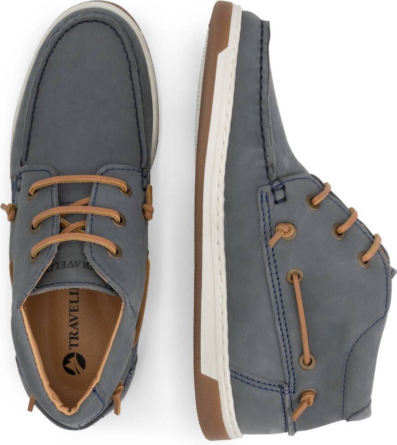 Travelin ' Maenporth hoge zomerschoenen dames leren Mocassins hoog Veterschoenen vrouwen blauw leer