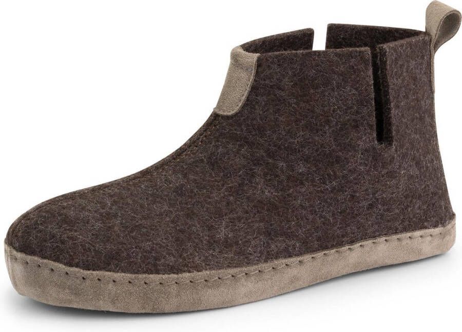 Travelin ' Stay-Home Dames hoge sloffen Wollen pantoffels Suede zool Bruin