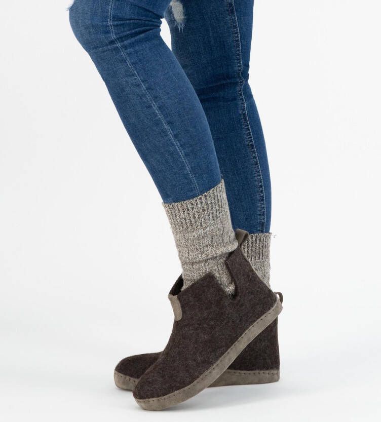 Travelin ' Stay-Home Dames hoge sloffen Wollen pantoffels Suede zool Bruin