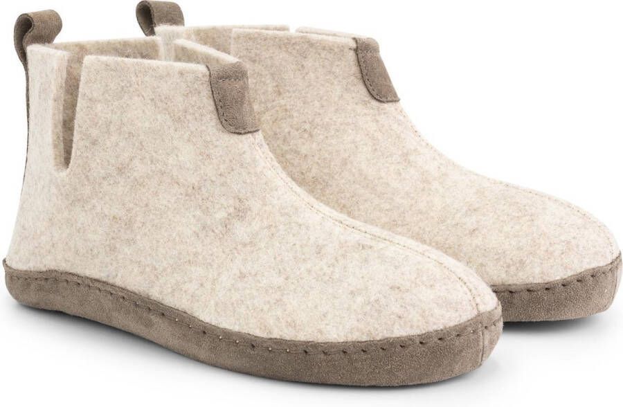 Travelin ' Stay-Home Dames hoge sloffen Wollen pantoffels Suede zool Zand Beige