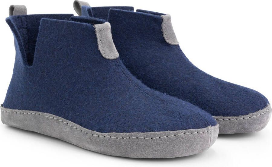 Travelin ' Stay-Home Dames Sloffen Wollen Pantoffels suède zool Navy Blauw