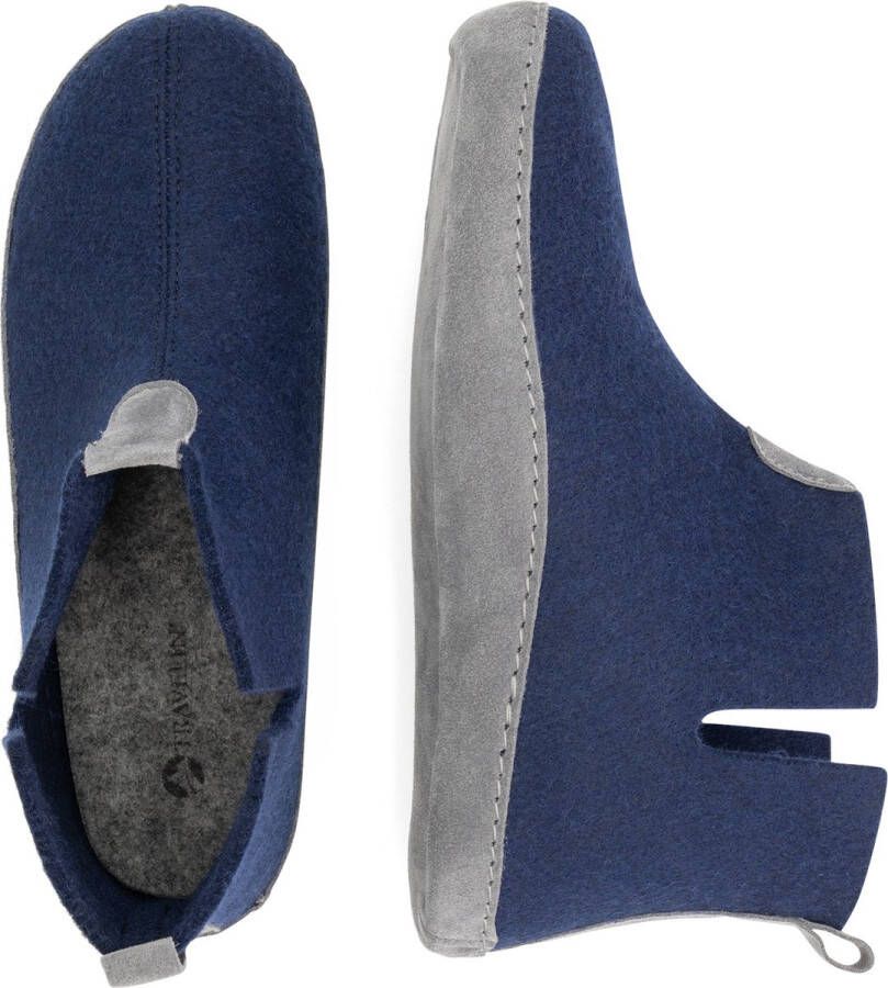 Travelin ' Stay-Home Heren Sloffen Wollen Pantoffels suède zool Marine Blauw