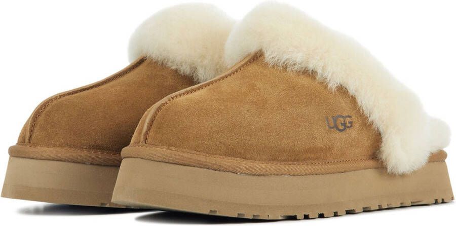 UGG Pantoffels Dames Sloffen Instappers Suède Harde zool Dichte hiel Disquette Cognac - Foto 7