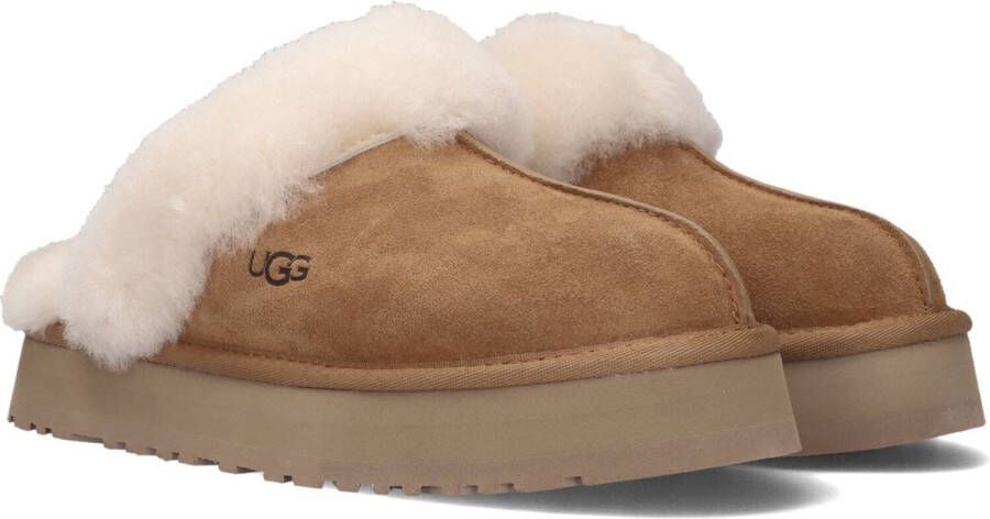 UGG Pantoffels Dames Sloffen Instappers Suède Harde zool Dichte hiel Disquette Cognac - Foto 13