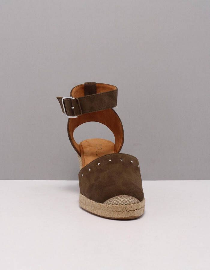 Unisa Espadrilles Dames Damesschoenen Suède Blokhak Hoogte Cliver Groen