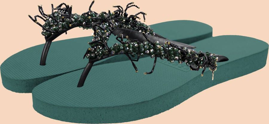 Uzurii Bahia Black dames slippers Army Green