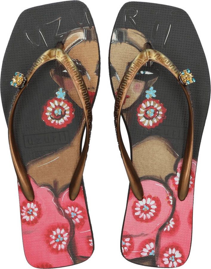 Uzurii Beach Printed Claudia Dames Slippers Black