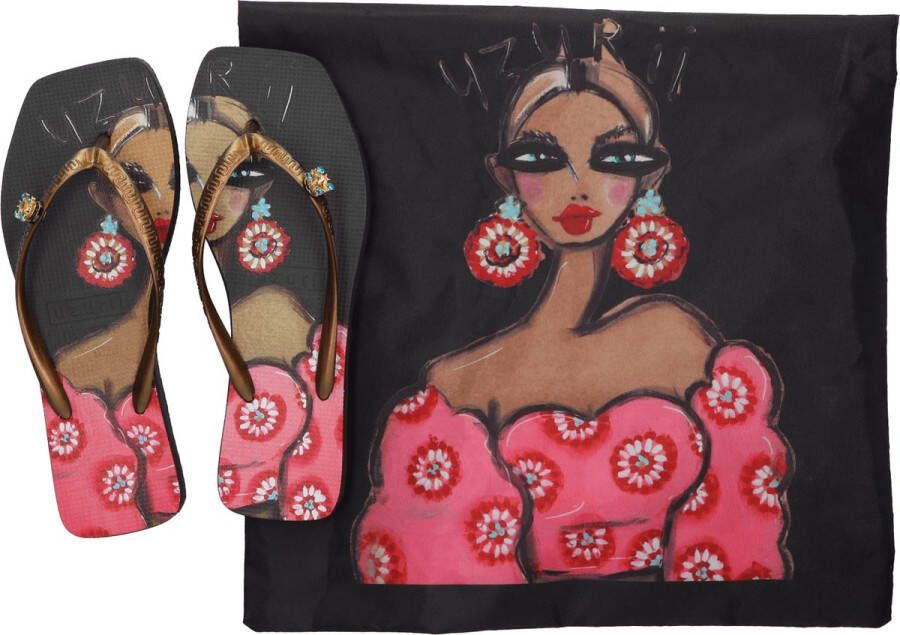 Uzurii Beach Printed Claudia Dames Slippers Black - Foto 7