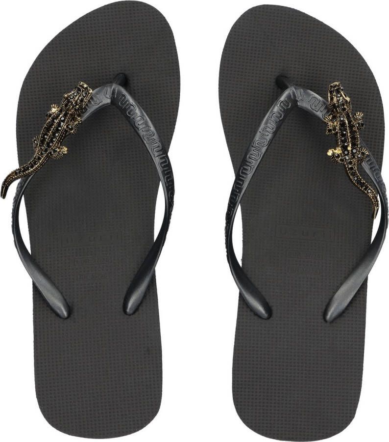 Uzurii Black Crocodile Switch High Heel Dames Slippers Black Zwart Kunststof