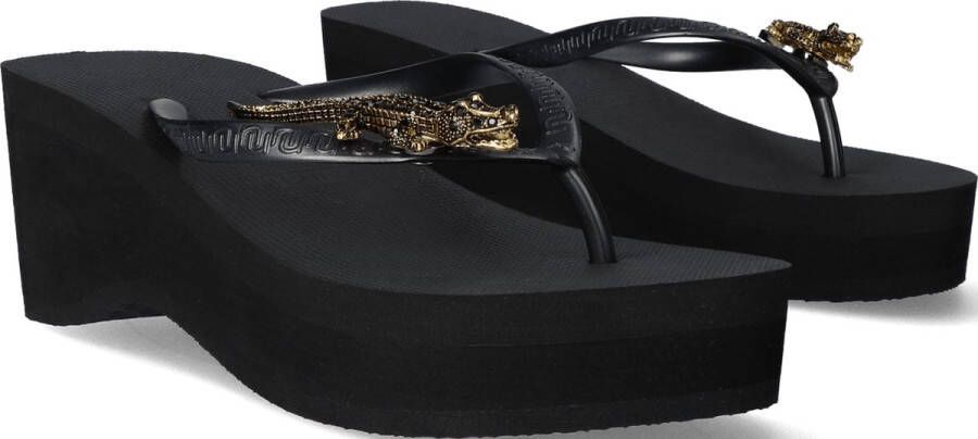 Uzurii Black Crocodile Switch High Heel Dames Slippers Black Zwart Kunststof