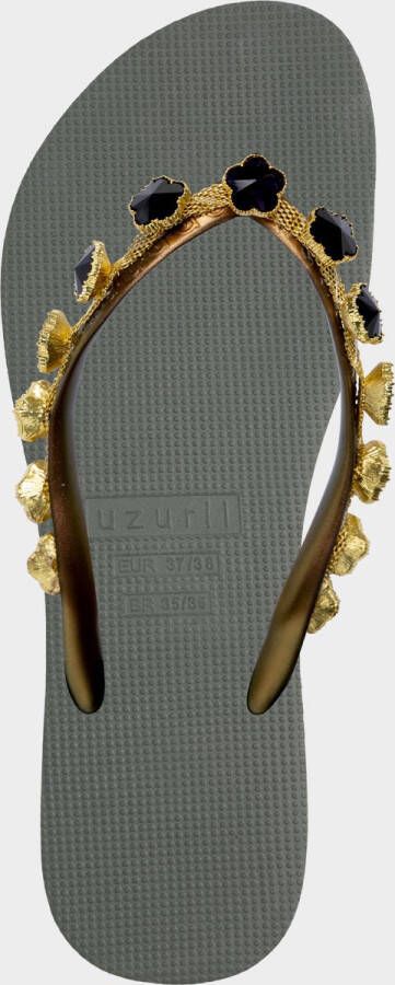 Uzurii Dames Slippers Black Flower Groen