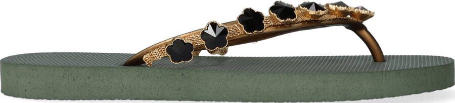 Uzurii Dames Slippers Black Flower Groen