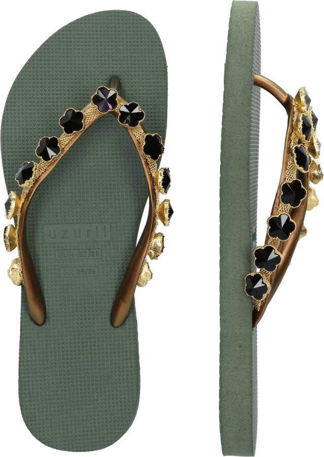 Uzurii Dames Slippers Black Flower Groen