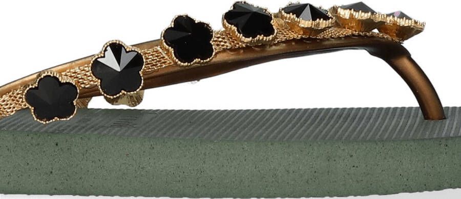 Uzurii Dames Slippers Black Flower Groen