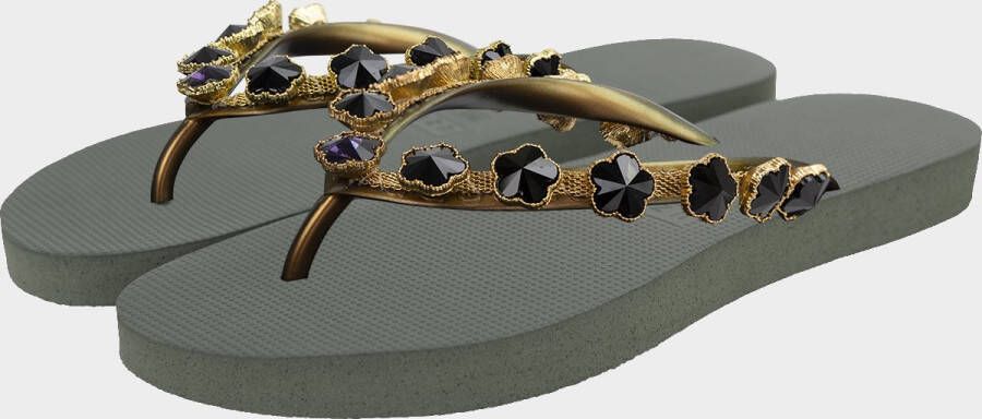 Uzurii Dames Slippers Black Flower Groen