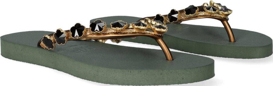 Uzurii Dames Slippers Black Flower Groen