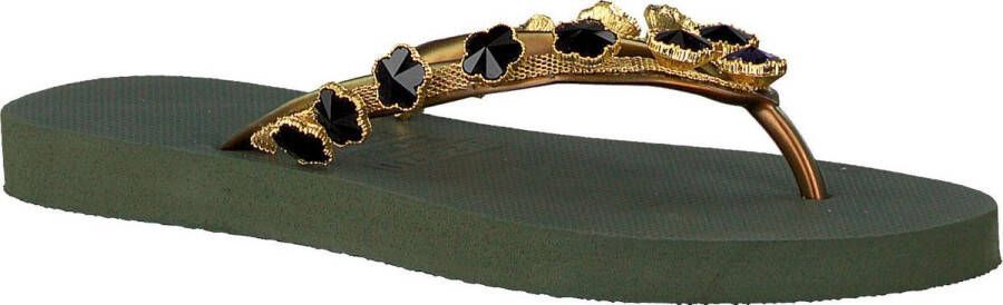 Uzurii Dames Slippers Black Flower Groen