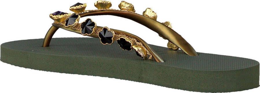 Uzurii Dames Slippers Black Flower Groen